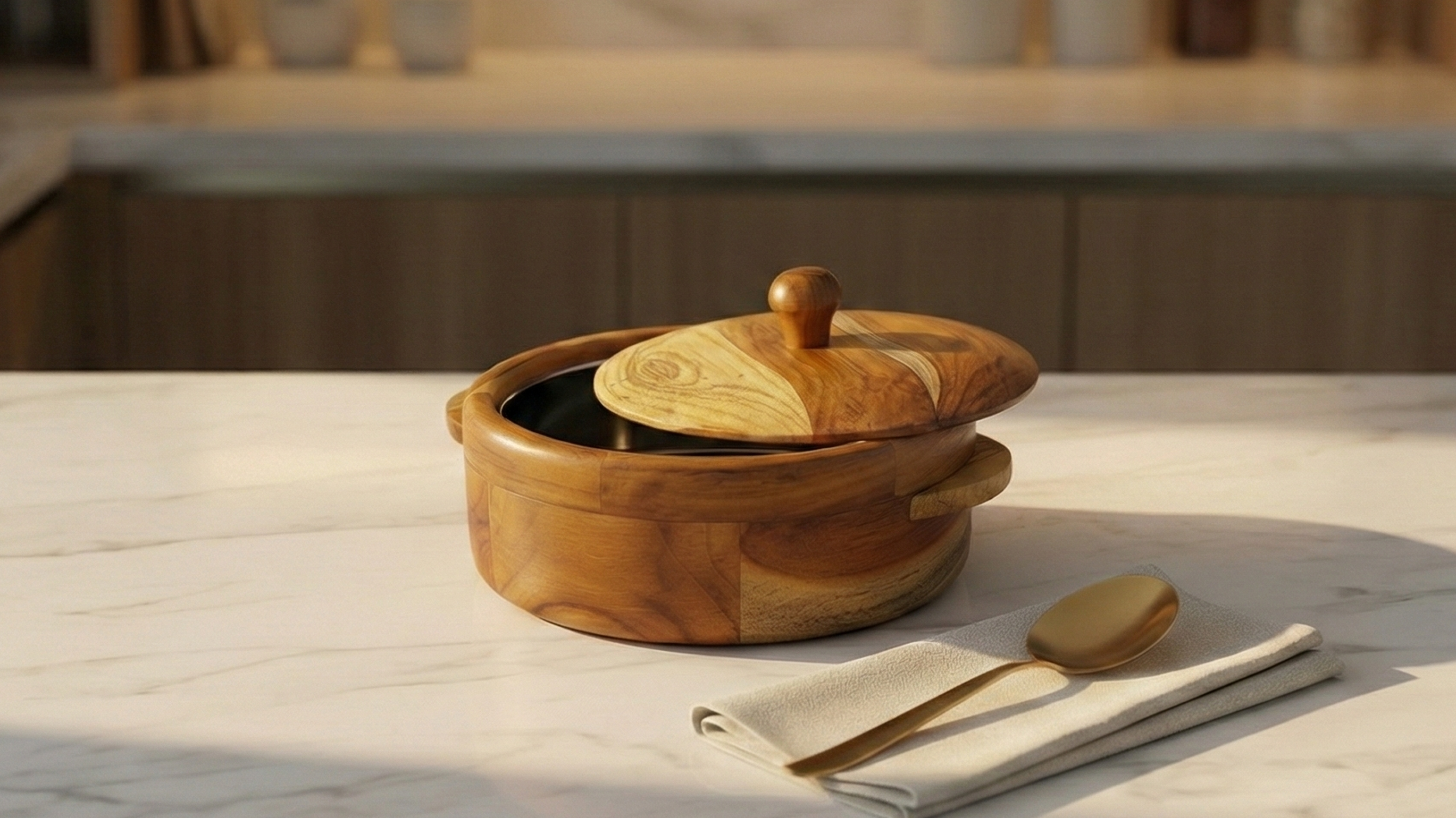 Wooden Hot Food Box with Lid - luxury handcrafted Wood piece from Viviana London